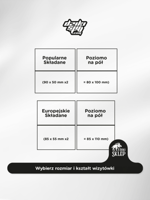 Dzikie Wizytówki - Składane na pół poziomo + uszlachetniane (błysk / mat / aksamit)